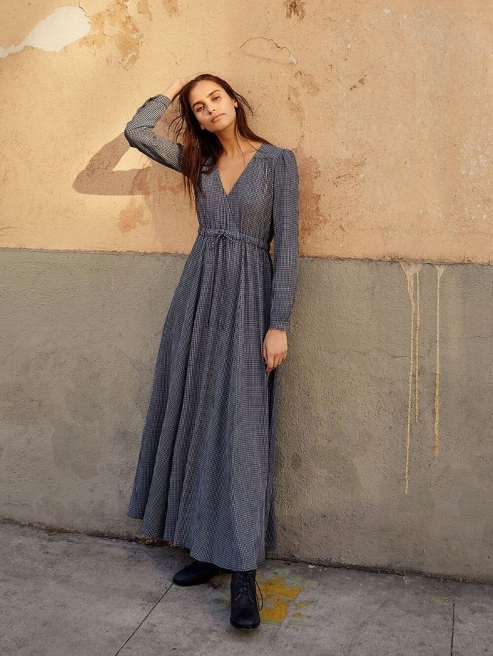 Christy Dawn The Audrey Dress in Gingham Mist Long Sleeve Maxi Small